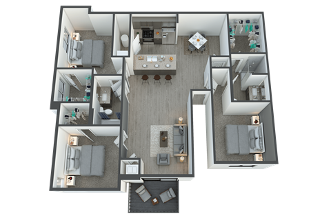 Floor plan for 3 beds, 2 baths, 1350 sqft
